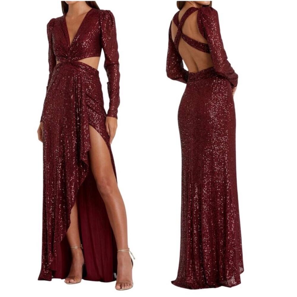 Ieena for Mac Duggal 26739 Wine Sequin Criss Cross Gown Sz 2 NWT